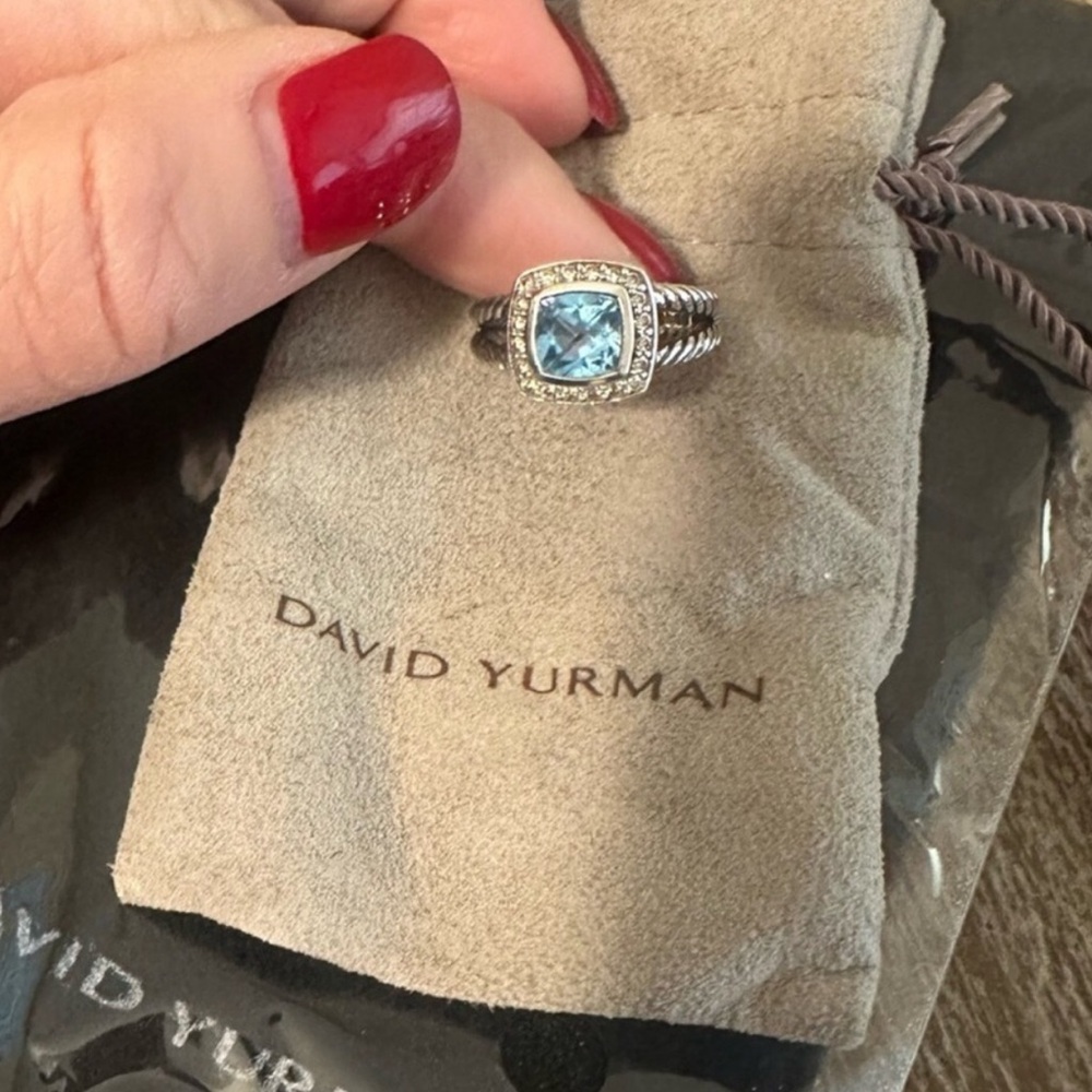 David Yurman Blue Topaz Petite Albion Ring Diamond Halo Ring sz8 - Picture 1 of 4